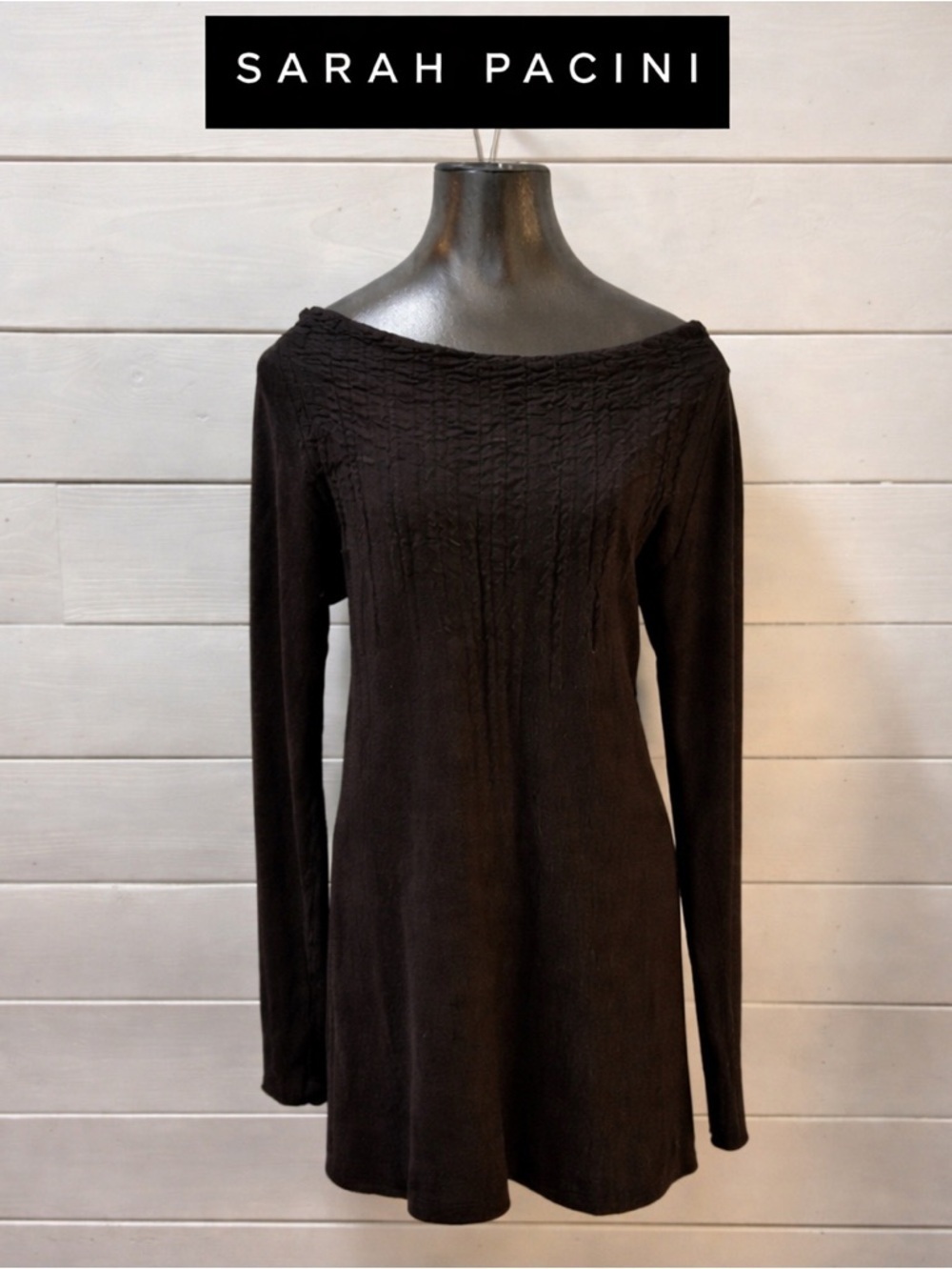 SARAH PACINI Black Ultra Soft Textured Tunic Dress – Size M/L (Estimated)